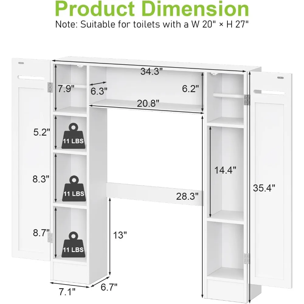 Short Over the Toilet Storage Cabinet – Freestanding Bathroom Space Saver with Adjustable Shelves, Toilet Paper Holder & Anti-Ti 2