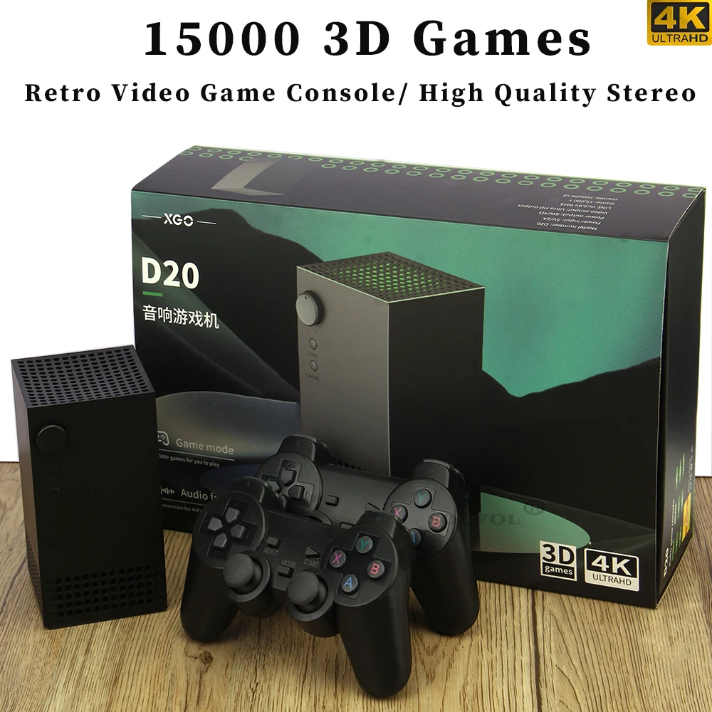 

D20 Stereo Retro Video Game Console HD Output Dual Wireless Controllers 15000 3D Games For PS/MAME/GB 5.1 Blue-tooth HiFi Stereo