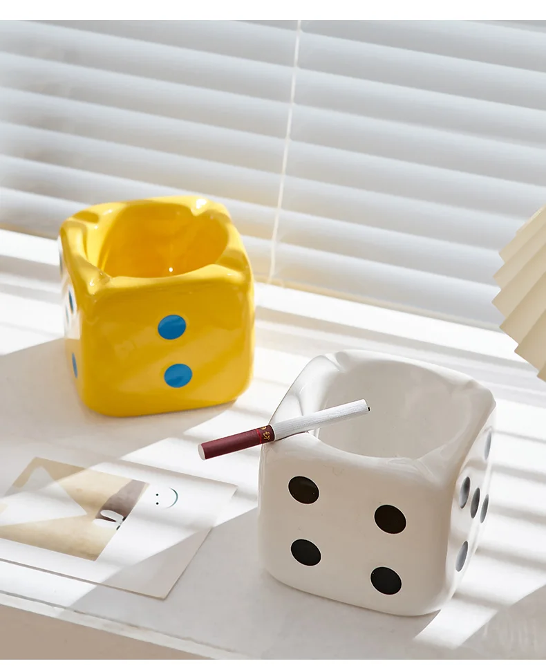 Description Picture 2 of itemProcelain Dice Ashtray Modern Home Living Room Decoration Office Desk Accessories Decoration Mini Dice Ashtray Ash Storage Box