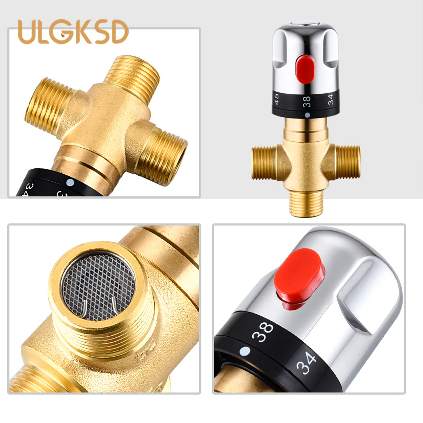 ULGKSD Thermostatic Brass Cartridge G1/2 = DN15 Mixer Valve Hot Cold Water Temperature Control Mixing Bathroom Accessories