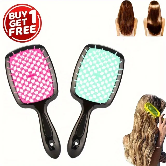 2pcs/set Detangling Hair Brush - Anti-Static Scalp Massaging Hollow Out Design Easy Detangling Wet or Dry Use DIY StylingTools