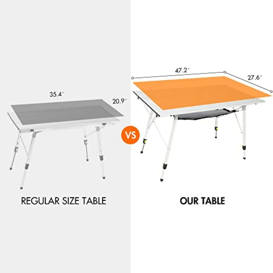 Camping Table Portable Foldable with Adjustable Legs Aluminum Folding Table Roll Up Table with Carrying Bag for Outdoor Beach P