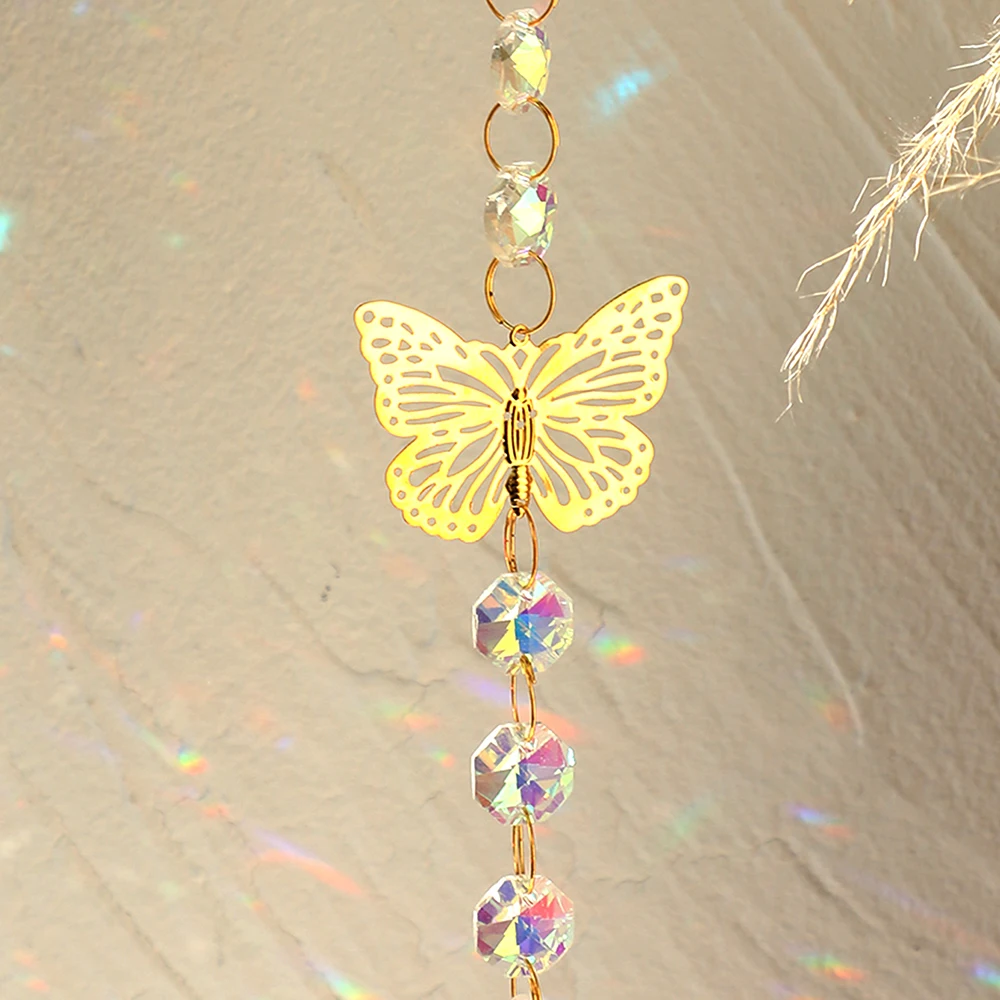 Gold Butterfly Catcher Suncatcher Crystal Rainbow Catcher Garden Butterfly Decoration Sun Fairy Window Yard Car Charm