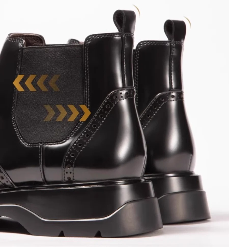 Britische Herren-High-Top-Lederschuhe für Herbst und Winter, Business-Casual-Herrenschuhe, Chelsea-Stiefel mit dicken Sohlen, Vintage-Kurzstiefel – Detail 2