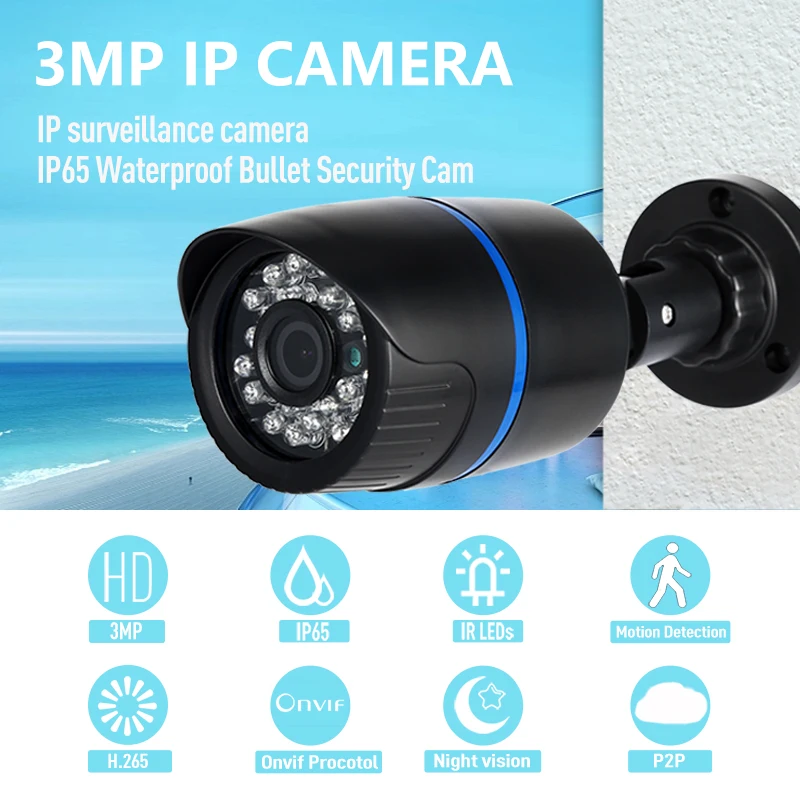 REVOTECH POE IP Camera IP65 Waterproof Bullet Outdoor 3MP 24Pcs IR LED Security Night CCTV System Video Surveillance