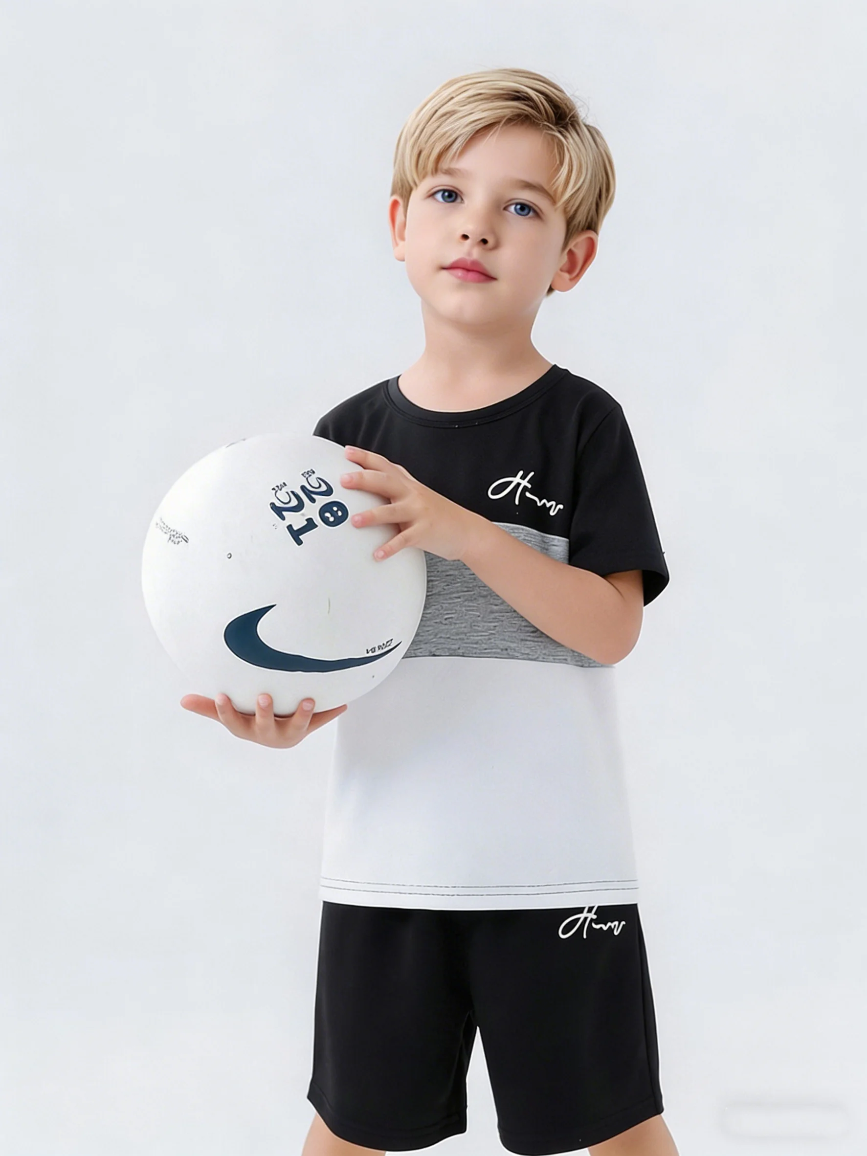 Sommer-Babykleidungsset für Jungen, Farbblock-Print, kurzärmliges T-Shirt und Shorts mit elastischem Bund, 2-teilig, lässige Spielkleidung für Kleinkinder – Detail 1