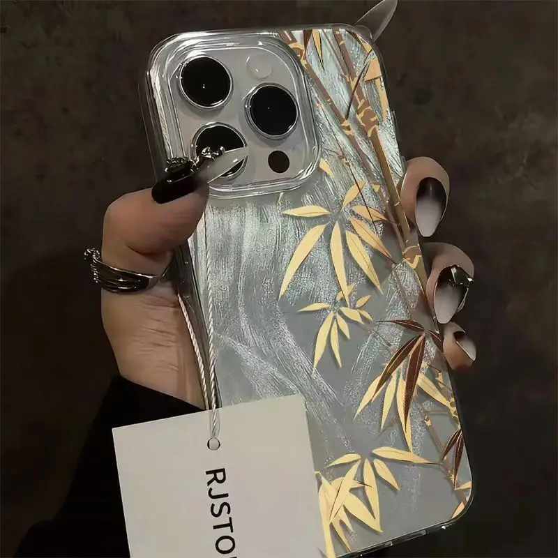 รูปสินค้า เคสไม้ไผ่สไตล์จีนสีเขียวสำหรับ iPhone 17/16 Pro Max 15/14 Plus 13/12/11