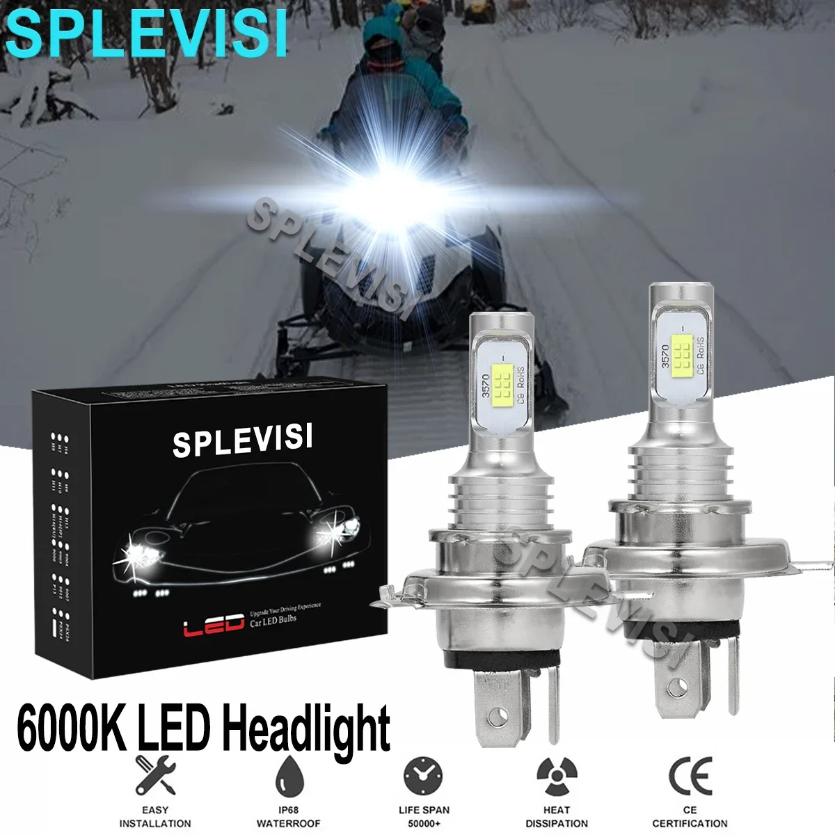 2x 6000K Pure LED White  Headlights For Ski-Doo MXZ 550 550F 2002-2014 MXZ 440 1996-2000 MXZ 583 1996-1999 MXZ 670 1996-1999