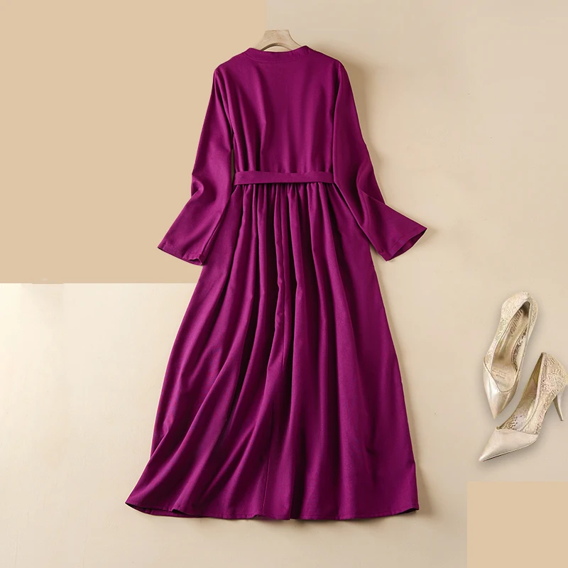 Autumn Winter Cotton Linen Embroidery Long Sleeve Dresses For Women Vintage Casual Loose Elegant Dress Ladies Fashion Clothing