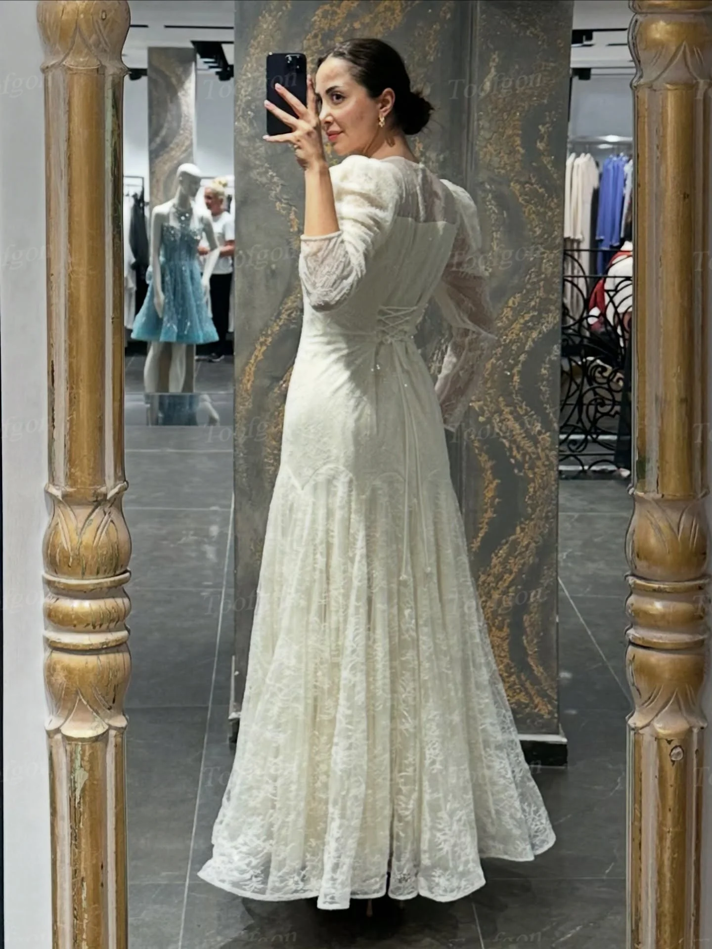 Toofgon Full Lace Customized Wedding Dresses Long Sleeves Corset Ankle Length Formal Bride Bridal Gowns Women's Party Dress 2