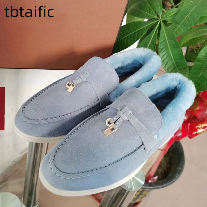 

Women's Winter Wool Loafers Metal Decorated Snow Boots Designer Warm and Comfortable Slip-on Fur Shoes Casual Shoes