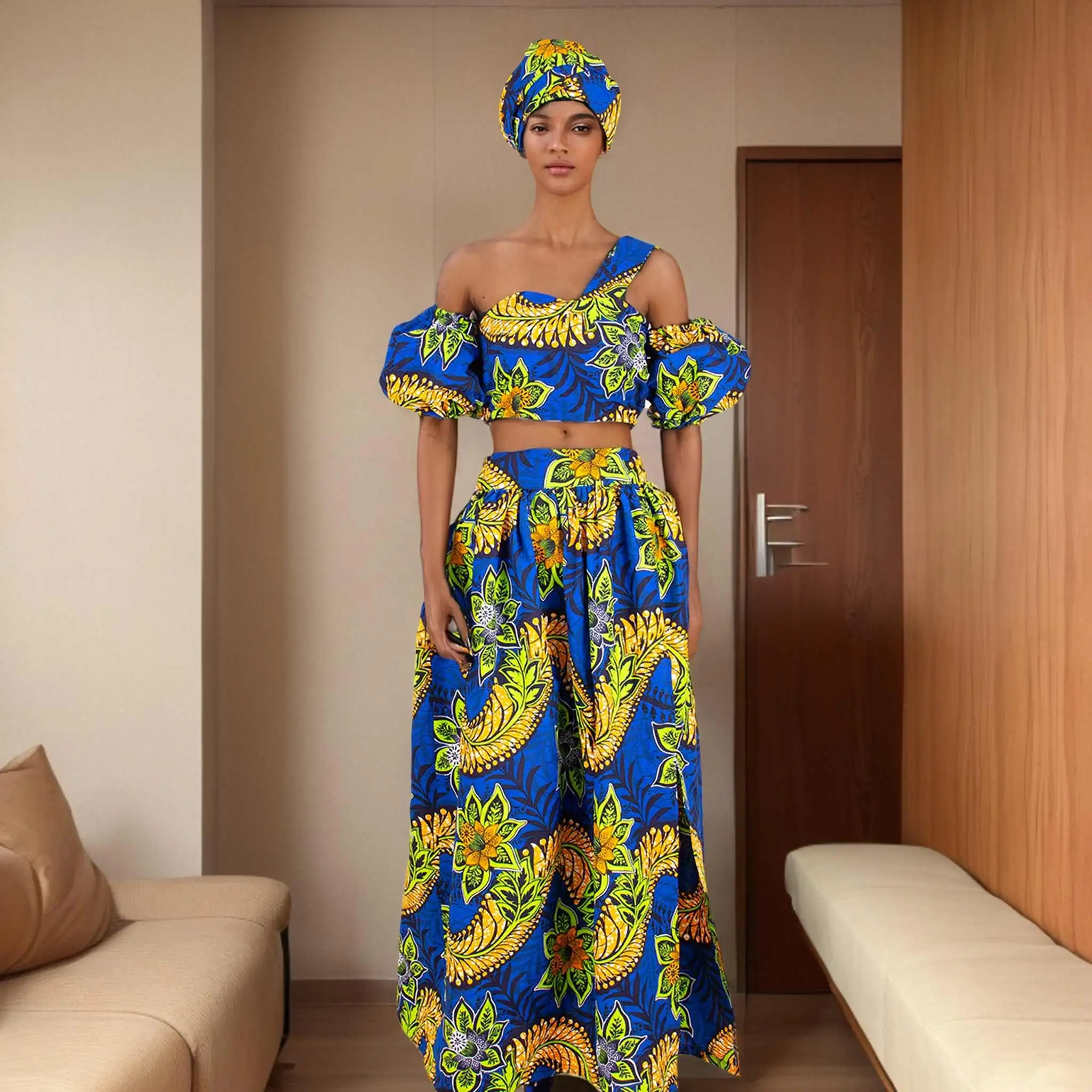 New African Dresses for Women Sexy Dashiki Bazin Puff Sleeve One-shoulder Women Dress Party Wedding Holiday Birthday 2426018