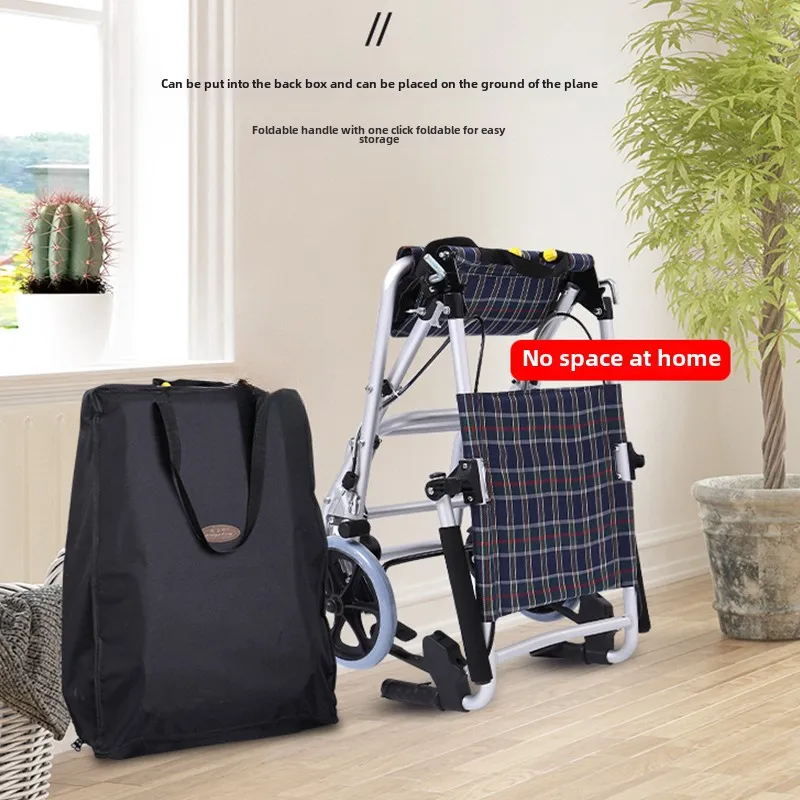 Mini Shopping Cart for Elderly Handcart Climb Walking Stick Airplane Wheelchair Wheels, Foldable Lightweight Walkers for Elderly