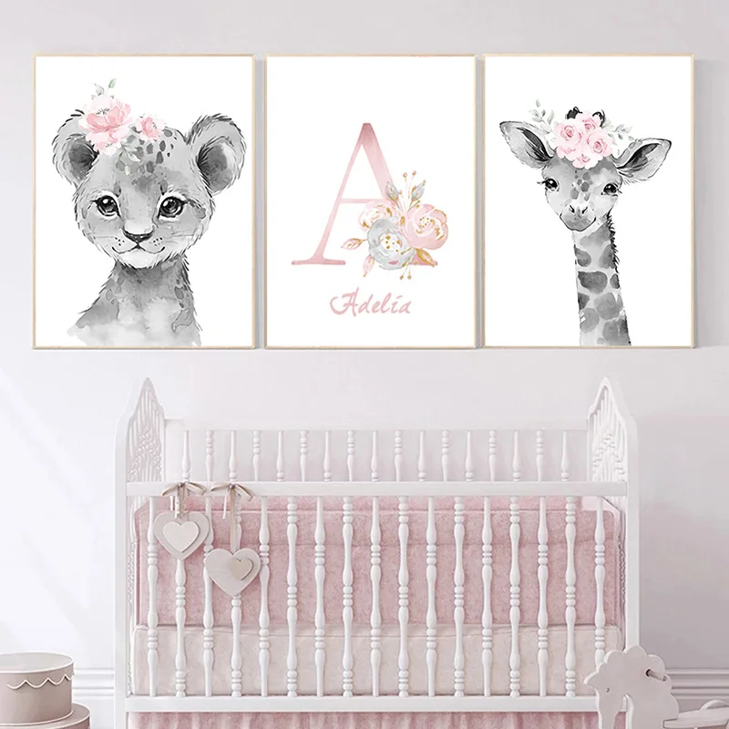 Affiche avec animaux mignons, décoration murale pour chambre de fille,  peinture sur toile pour chambre de bébé, cadeaux personnalisés pour  enfants, photo, décor de maison - AliExpress