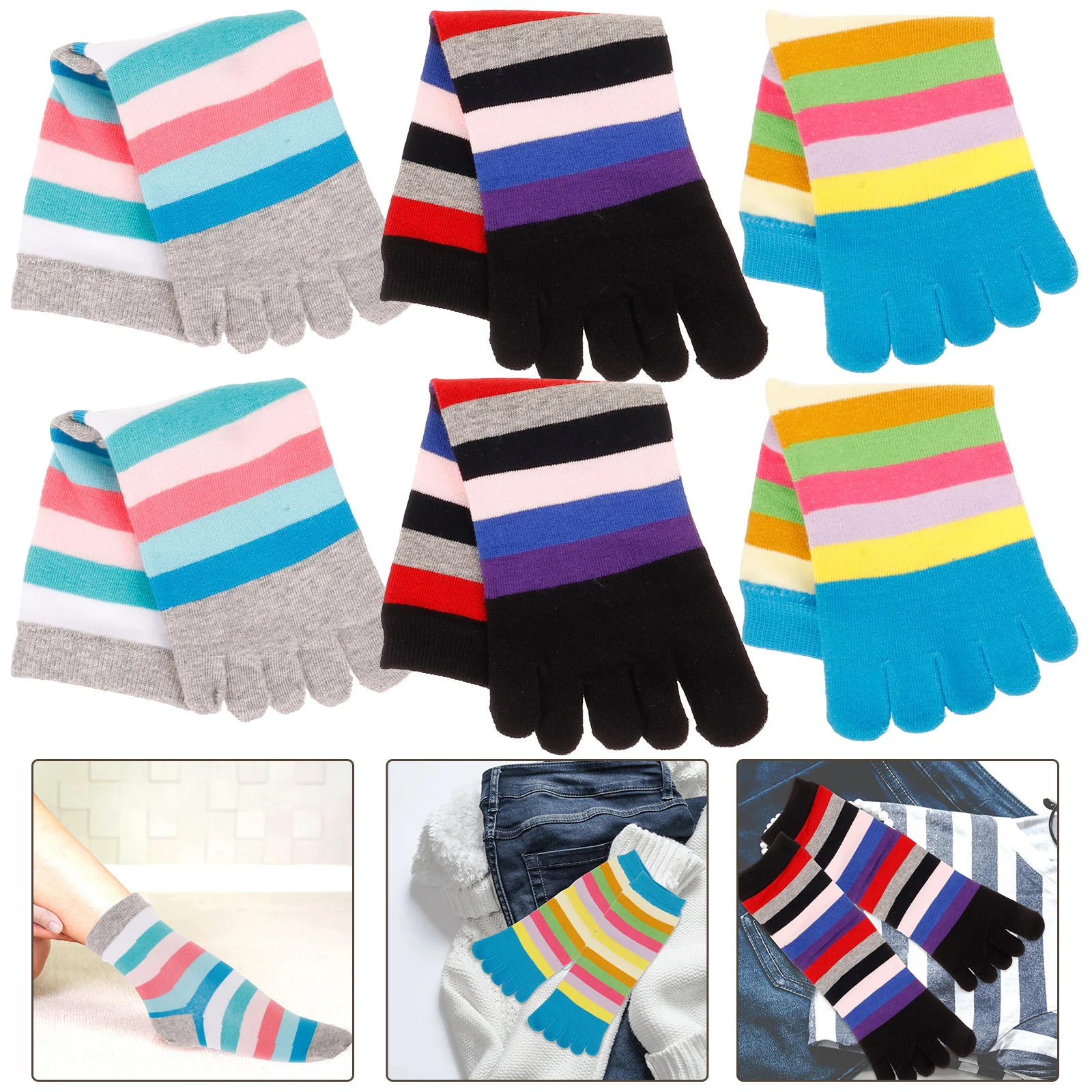 

3 Pairs Toe Socks Runners for Women Running Crew with Toes Separated Combed Cotton Teen Girls