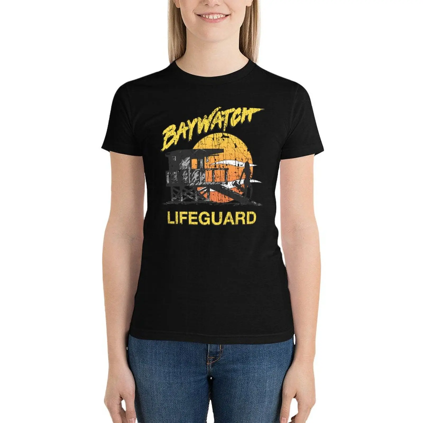 Baywatch Lifeguard Sunset 1989 T-Shirt Aesthetic clothing vintage clothes anime clothes oversized black t-shirts for Women