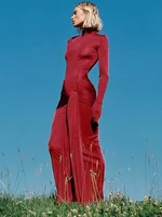 Fashion Women 2025 Spring Turtleneck Bandage Long Dress Elegant Ladies Autumn Bodycon Solid Holiday Party Dresses High Street 1