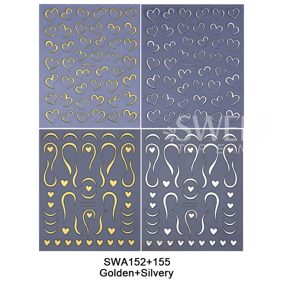4 Stück Valentinstag Nail Art Aufkleber 3D Gold/Silber Französische Linien Liebe Herz Nagelaufkleber Klebeschieber Maniküre Dekorationen – Detail 7