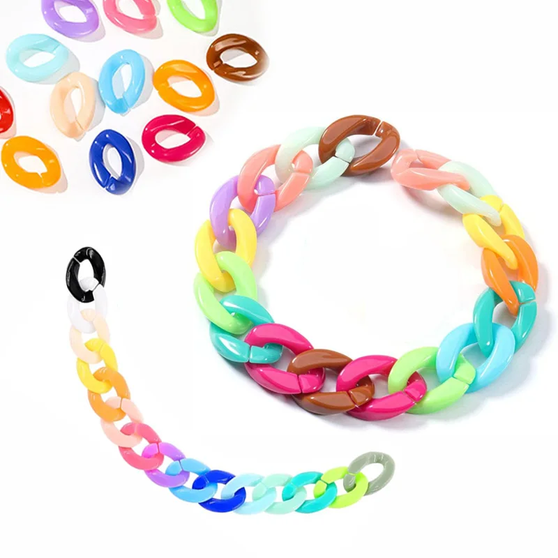 25pcs Shiny Acrylic Glitter Oval Chain Beads for DIY Jewelry and Accessories