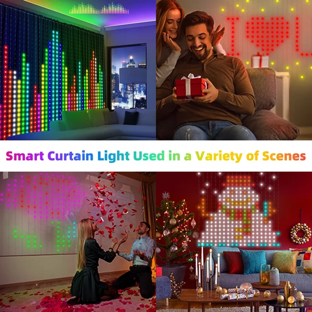 400 светодиодов, умные занавески, приложение Bluetooth, светодиодные гирлянды RGB, гирлянды, сделай сам, дисплей с изменением музыки для украшения окна, спальни 3