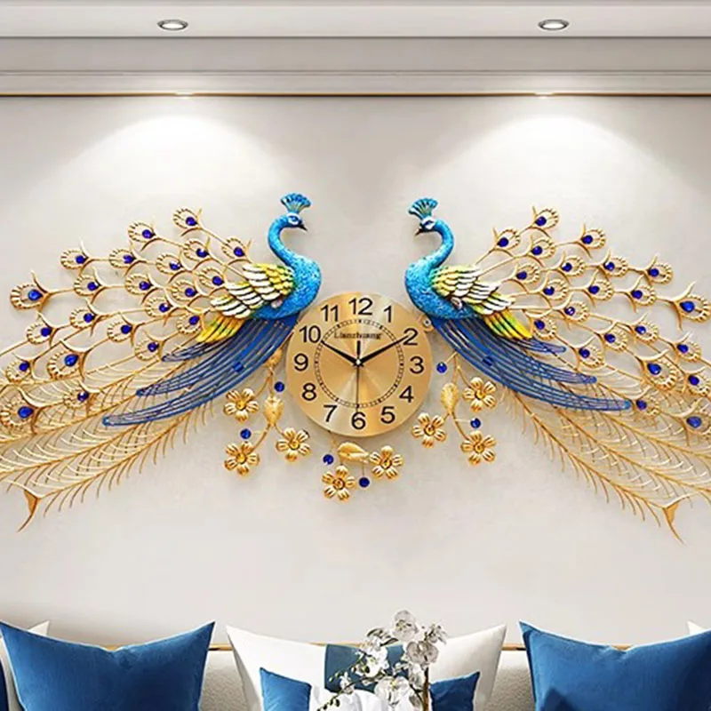

Art Metal Wall Clock Vintage Unique Peacock Bedroom Wall Clock Gold Modern Reloj Pared Home Decoration Accessories Living Room
