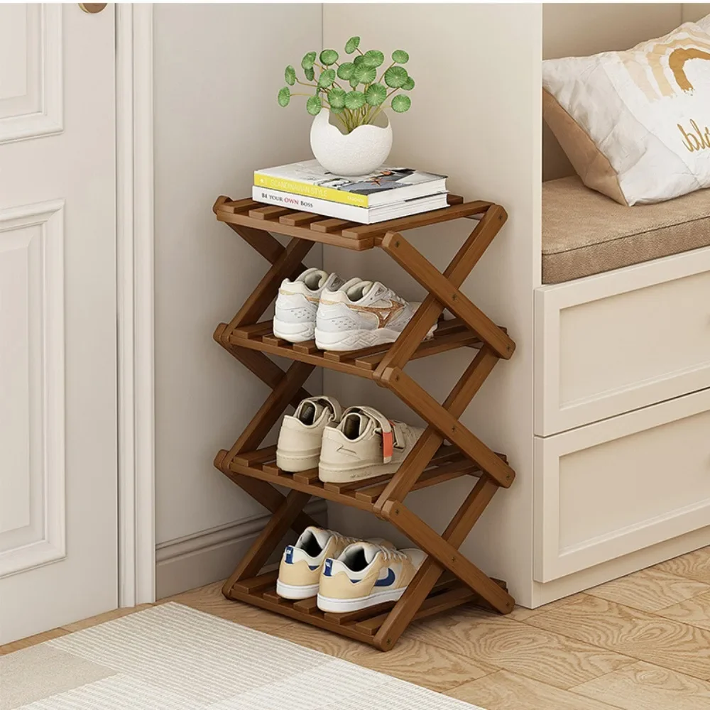 Shoe rack shoe organizer Bamboo Made Telescopic Doorway Multi Layer Household Foldable Shoes Shelves No Installation Required Frame