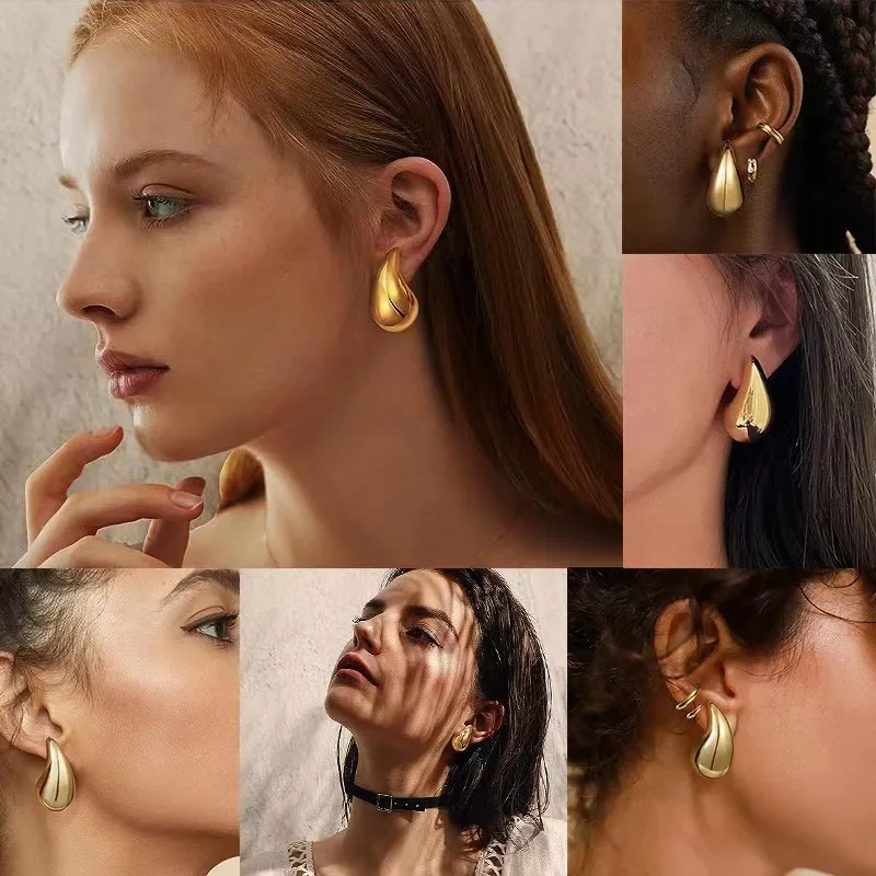 Trendy Plate Gold Color Chunky Waterdrop Dupes Drop Earrings for Women Personality Glossy Teardrop Earring Jewelry Gift