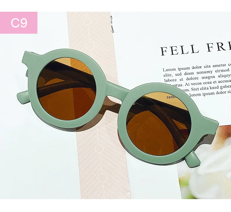 Free shipping children's color round frame light PC cute small face sunglasses