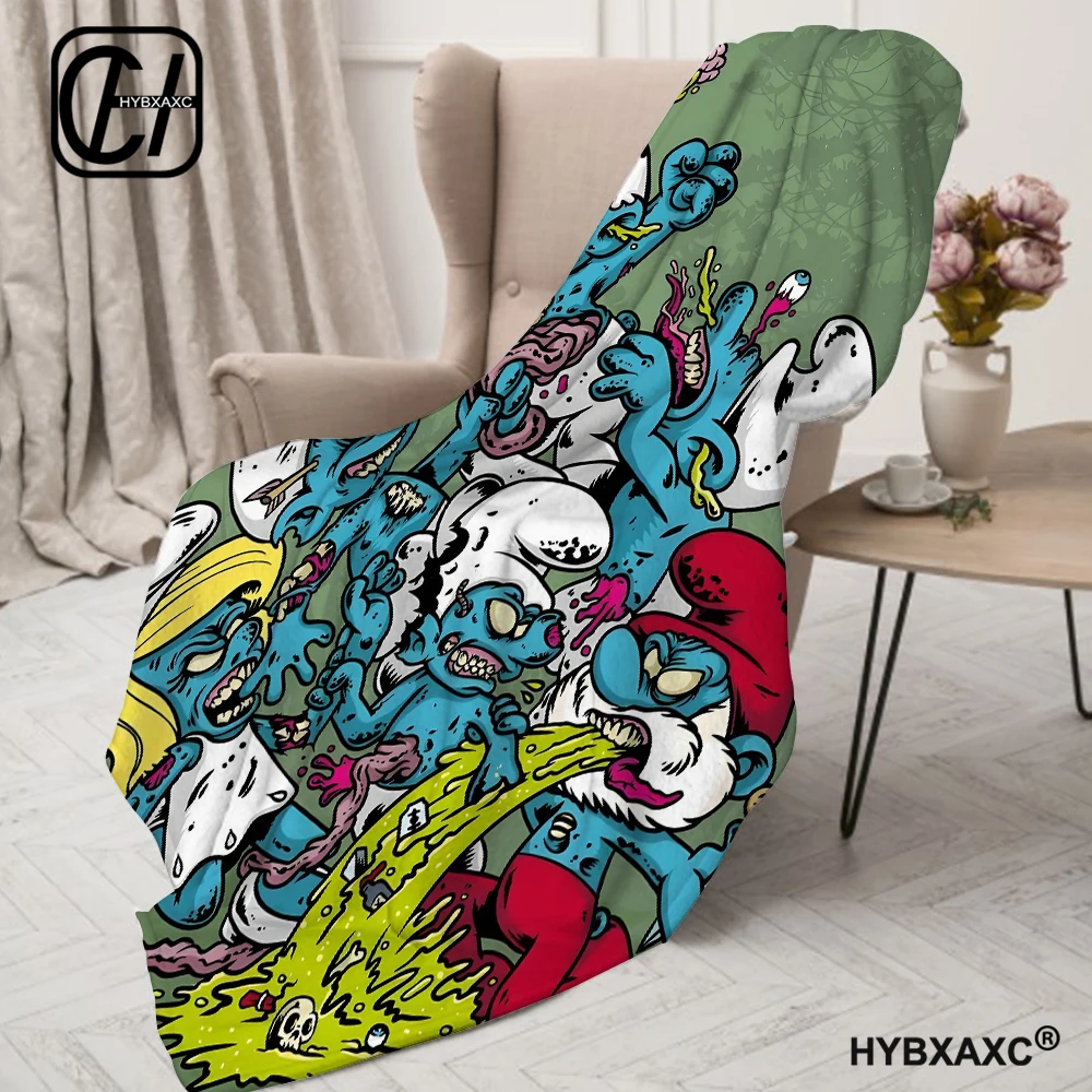 Cute Cartoon Smurfs Printed Blanket Picnic Blankets Warm Blanket Soft and Comfortable Blanket Home Travel Birthday Gift 4