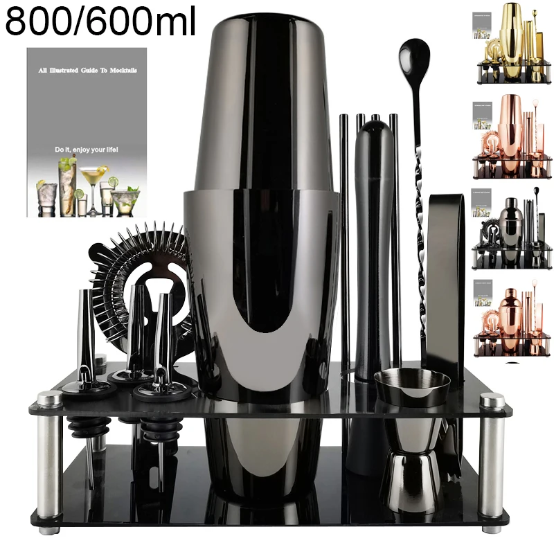 Black Rose 550ml 800/600ML Stainless Steel Cocktail Shaker Boston Shakers Mixer Wine Bartender Kit Bar Tools Dropshipping
