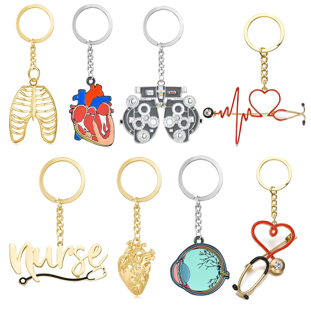 Hanreshe Medizinisches Charm-Schlüsselanhänger-Set, Stethoskop, Herz, Lungen-Anhänger, Schlüsselanhänger für Arzt, Krankenschwester, Rucksack, Tasche, Schlüssel, Chian-Schmuck – Detail 1