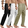 New Cotton Pants Loose Casual Pants Summer Breathable Solid Color Drawstring Jogger Lightweight Trousers