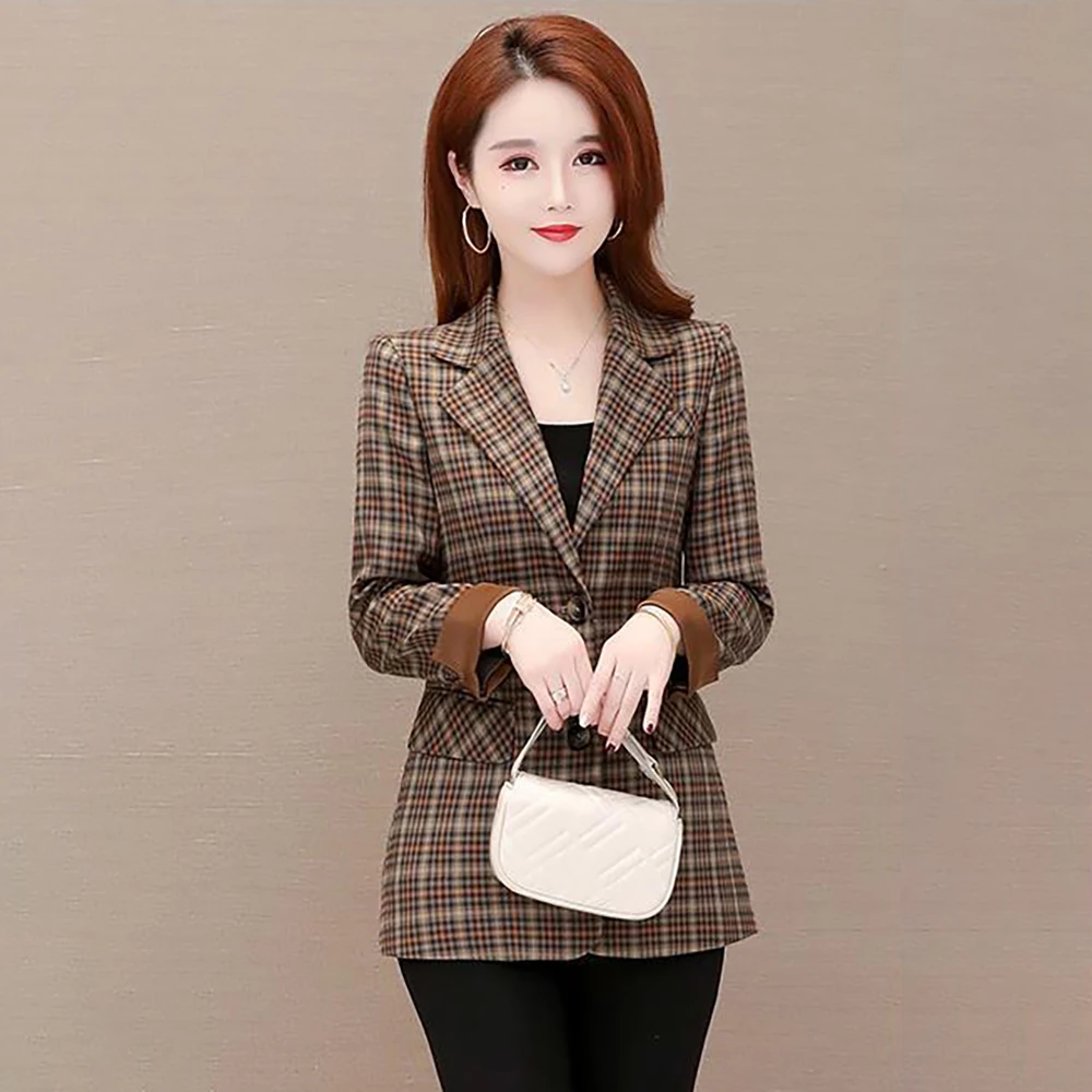 2024 Fashion Plaid Suit Women's Spring And Autumn Dress New Korean Version Of Western Style Joker Loose Large Size Casual Coat5X