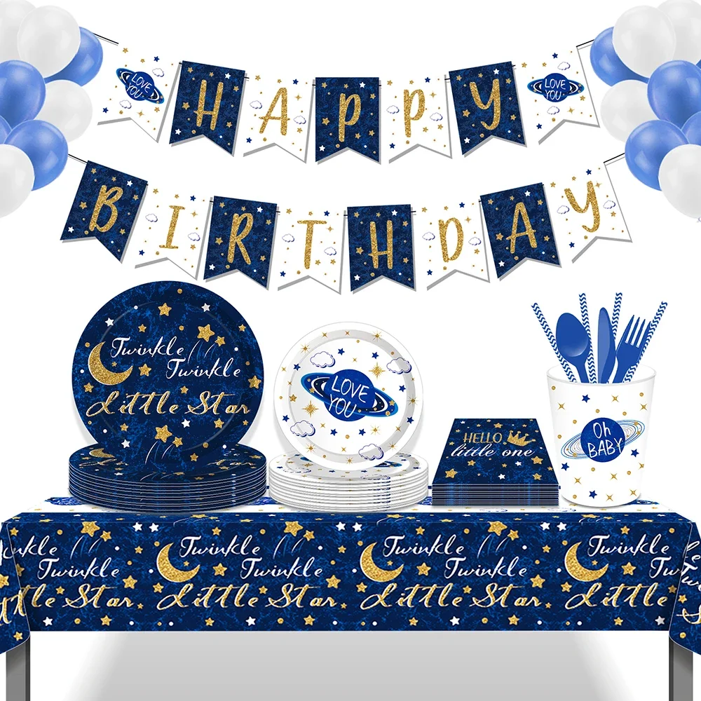 

Cool Space Oh Baby Boy Twinkle Twinkle Little Star ONE Birthday Party Disposable Tableware Sets Tablecovers Baby Shower Party