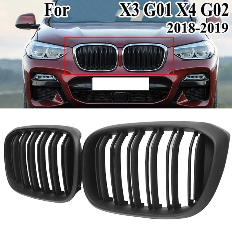 

Передняя решетка радиатора для-BMW X3 G01 2018-2021X4 G02 2018-2020 (двойные планки ABS матовый черный гриль X3, X4 гриль)