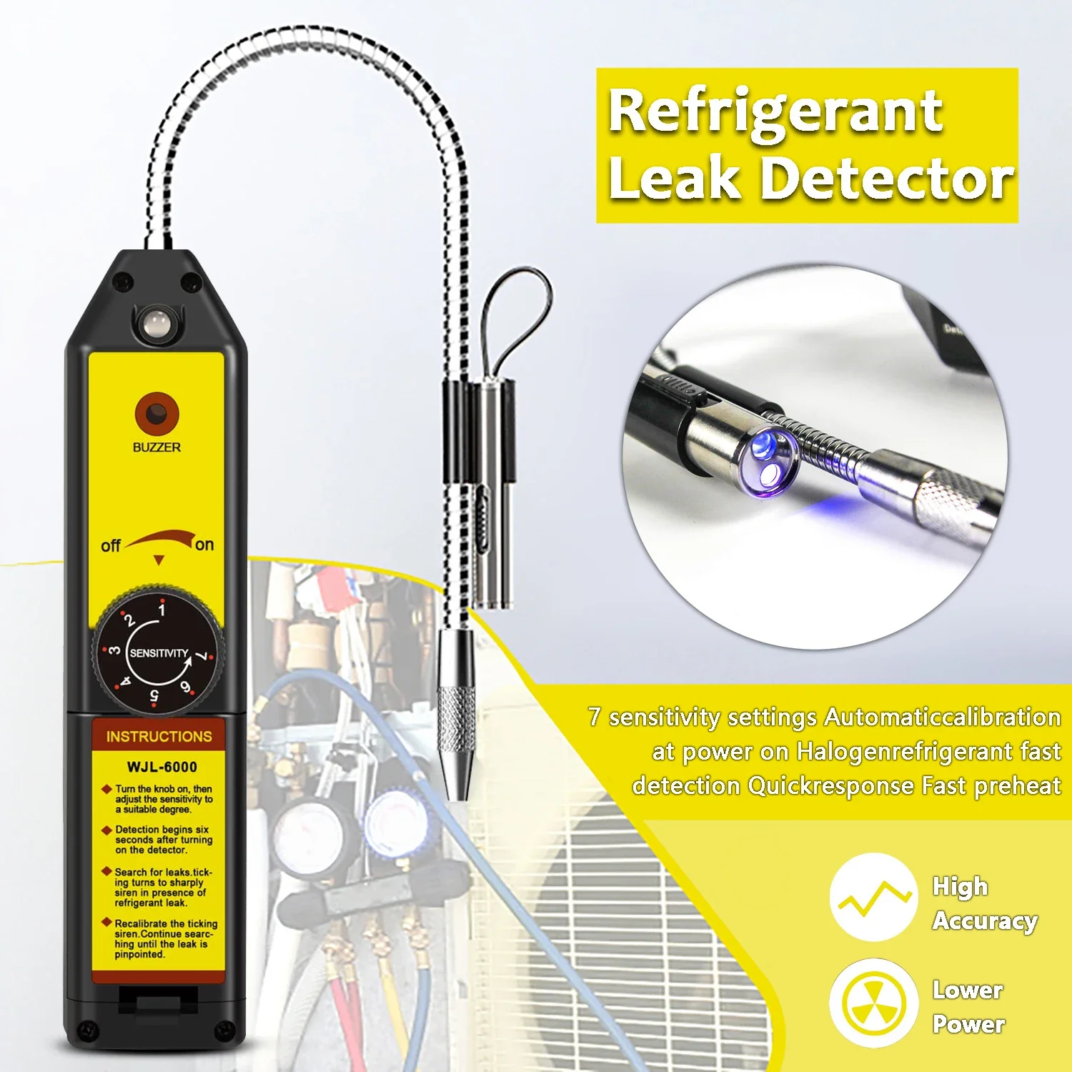 Leak Detector Freon Halogen Gas Detector Air Conditioner Refrigerant R22 R410A R134A R1234YF CFCs HCFCs HFCs Leak Detection Tool Gas Leak Detector