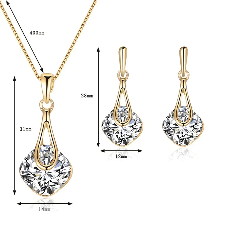 Ensemble de bijoux goutte d'eau pour femme, pendentif carré, boucles d'oreilles à tige d'oreille en biscuits, collier pour femme, mode