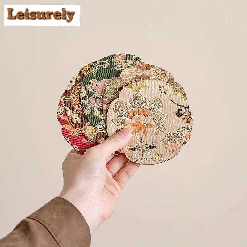 5pc/set Swallow Brocade Fabric Coasters Non-slip Coasters For Coffee Cups Saucer Heat Insulation Placemats Cup Holder Teaset