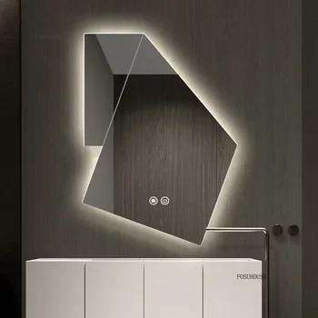 กระจกห้องน้ำทรงพิเศษสไตล์ยุโรป กระจกห้องน้ำ LED อัจฉริยะ ดีไซน์สร้างสรรค์ ติดผนัง รูปทรงแปลกตา EE N 1