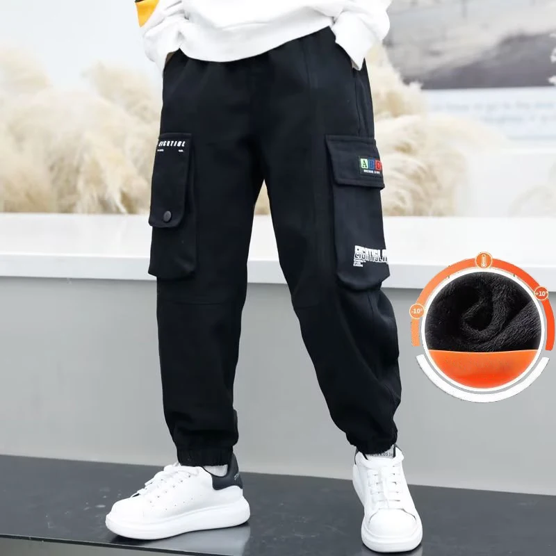 Boys' Pants Autumn And Winter Styles Medium To Large Children's Workwear Pants Trendy And Stylish Winter Boys' Plush Casualpants