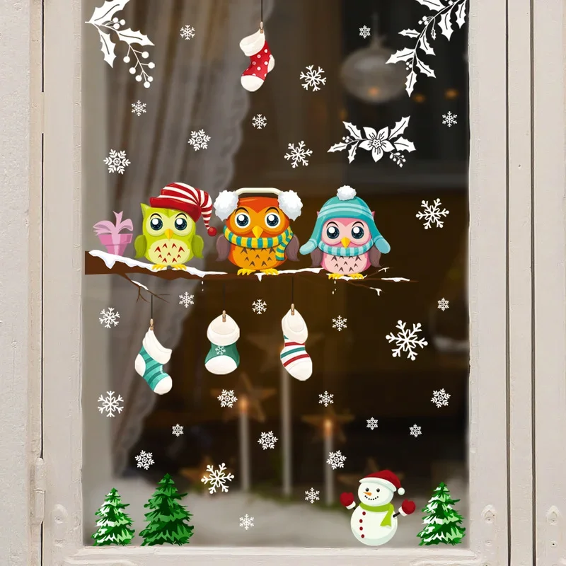Electrostatic Glass Stickers Christmas Tree Branch Owl Snowflake Living Room Bedroom Window Decoration Wall Stickers wall stickers window stickers