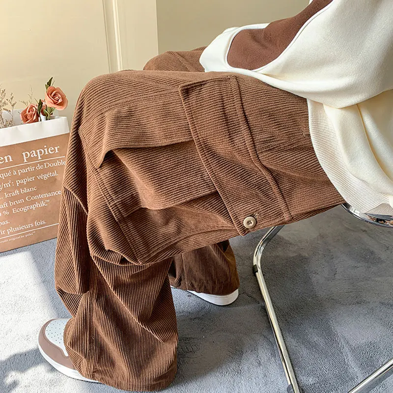 Men's Brown Y2K Baggy Japan Pants Oversized Corduroy Loose Wide Leg Cargo Pant Trousers Casual Men Sweatpants Streetwear Korean cargo pants military cargo pants casual sweatpants men casual pants