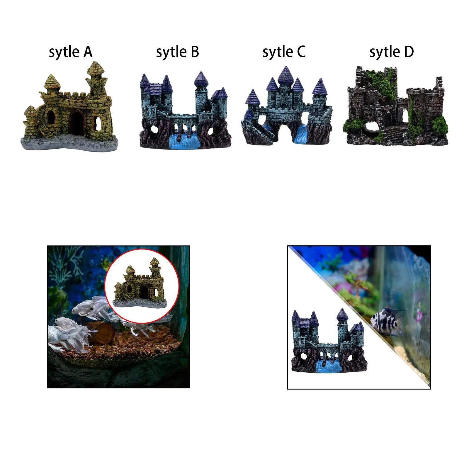 Aquarium Resin Castle Decoration Ancient Castle Design Fish Tank Ornament For Reptile Betta Fish Saltwater Tanks