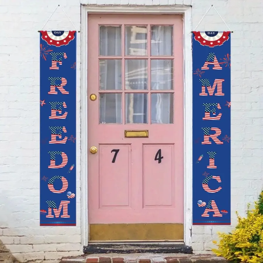 2pcs, Patriotic Decorations for 4th of July-Freedom America Banners,Supplies for Indoor Outdoor Wall Fireplace Bedroom Garden