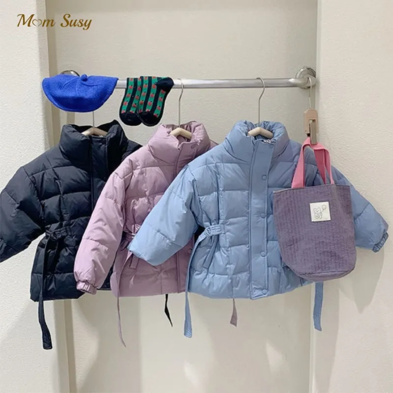 Fashion Baby Boy Girl Cotton Padded Jacket Winter Infant Toddler Child Coat Waist Belt Warm Thick