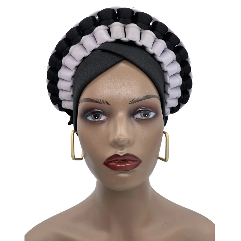 Elegant African Aso-oke Headtie Ready to Wear Nigeria Auto Geles Women Wrap Head Bonnet Muslim Hat