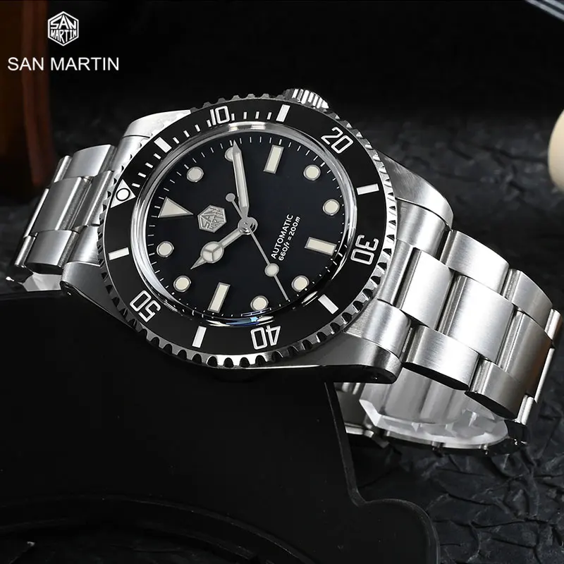 

San Martin Luxury Men Watch YN55 Automatic Mechanical Wristwatches 200M Diver Water Ghost Sapphire Crystal BGW9 Luminous Relojes