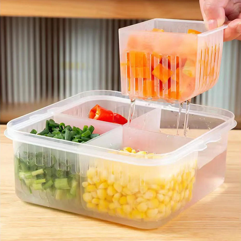 Four Grid Scallion Fresh-keeping Box Lid Kitchen Scallion Ginger Garlic Storage Box Refrigerator Storage Box storage box