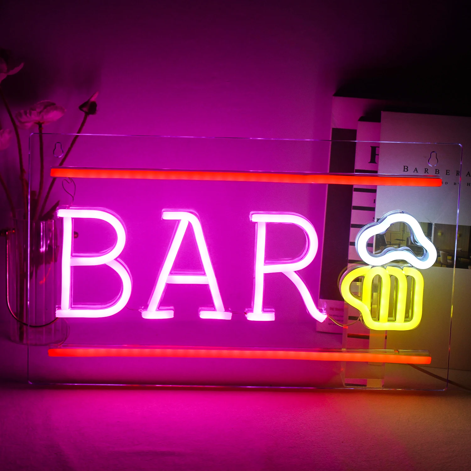 Panneau lumineux LED néon avec Logo, barre, porte ouverte, affichage mural  de magasin, Restaurant, l Pink