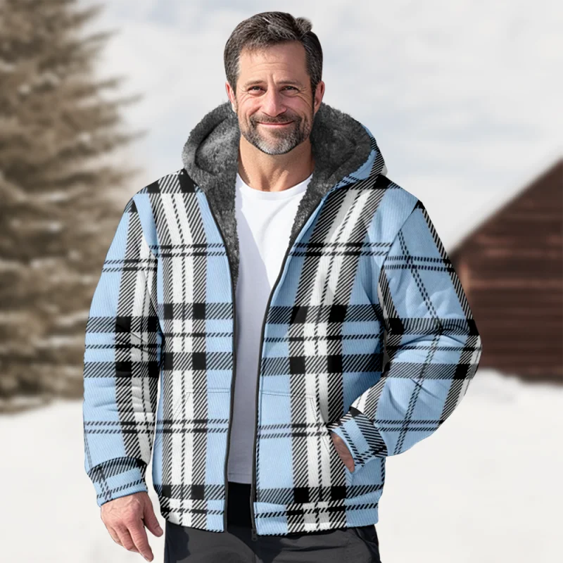 New Colorful Stripe Cotton Coat Hooded Sweater Casual Print Men's Fur Loop Arctic Velvet Zipper Patch Pocket Hooded Sweater a12